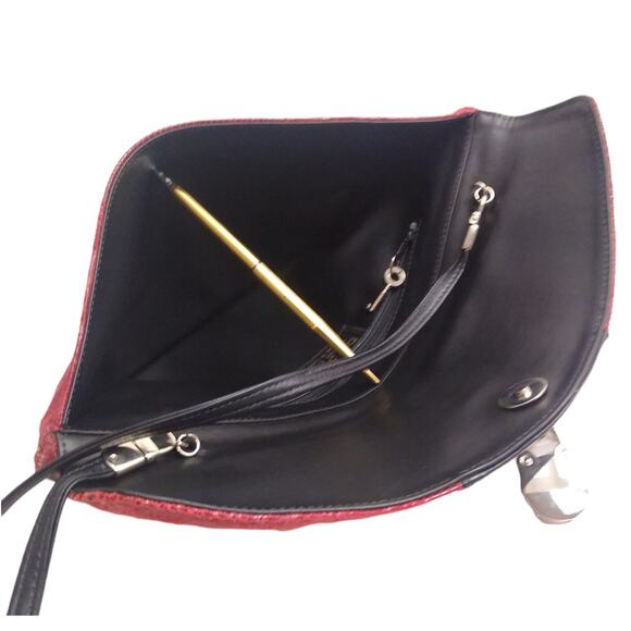 Vtg Due Fratelli Red And Black Leather Shoulder Bag - Picture 7 of 10